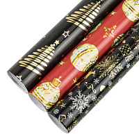 Бумага упаковочная новогодняя НАБОР 3 шт. "Black&Gold", С ЭФФЕКТАМИ, 70х100 см, ЗОЛОТАЯ СКАЗКА, 592190 фото Бумага упаковочная новогодняя НАБОР 3 шт. "Black&Gold", С ЭФФЕКТАМИ, 70х100 см, ЗОЛОТАЯ СКАЗКА, 592190