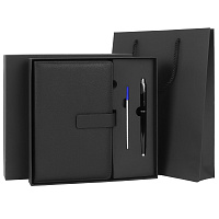 Ежедневник в подарочном наборе 5 в 1, А5, 145x212 мм, BRAUBERG "President", под кожу, 160 листов, черный, 116850