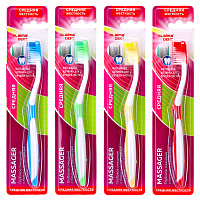 Зубная щетка средней жесткости MASSAGER с массажными щетинками (ассорти 4 цвета), LAIMA DENT, 609318