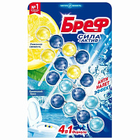 Блок для унитаза гигиенический Бреф Сила-Актив Лимонная Свежесть и Океанный бриз (4 штуки по 50 грамм)