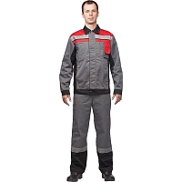 Костюм рабочий летний мужской л19-КПК с СОП серый/красный (размер 44-46, рост 182-188)