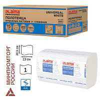 Полотенца бумажные 200 шт., LAIMA (H3) UNIVERSAL WHITE, 1-слойные, белые, КОМПЛЕКТ 15 пачек, 23x20,5, V-сложение, 111342 фото Полотенца бумажные 200 шт., LAIMA (H3) UNIVERSAL WHITE, 1-слойные, белые, КОМПЛЕКТ 15 пачек, 23x20,5, V-сложение, 111342