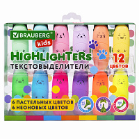 Набор текстовыделителей мини 12 ЦВЕТОВ BRAUBERG KIDS "CUTE CATS", линия 1-5 мм, 152437 фото Набор текстовыделителей мини 12 ЦВЕТОВ BRAUBERG KIDS "CUTE CATS", линия 1-5 мм, 152437