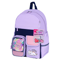 Рюкзак BRAUBERG PASTEL с термонашивками в комплекте, "Lazy cat", сиреневый, 40х29х14 см, 271422 фото Рюкзак BRAUBERG PASTEL с термонашивками в комплекте, "Lazy cat", сиреневый, 40х29х14 см, 271422