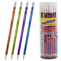 Карандаш чернографитный ЮНЛАНДИЯ "МЕТАЛЛИК", 1 шт., HB, с ластиком, корпус ассорти, 181764