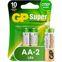 Батарейка АА пальчиковая GP Super (2 штуки в упаковке) фото Батарейка АА пальчиковая GP Super (2 штуки в упаковке)