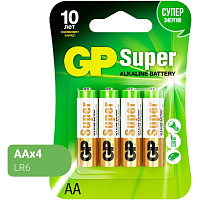Батарейка АА пальчиковая GP Super (4 штуки в упаковке) фото Батарейка АА пальчиковая GP Super (4 штуки в упаковке)