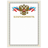 Грамота "Благодарность", А4, мелованный картон, конгрев, тиснение фольгой, бежевая рамка, BRAUBERG, 128346 фото Грамота "Благодарность", А4, мелованный картон, конгрев, тиснение фольгой, бежевая рамка, BRAUBERG, 128346