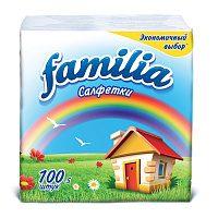 Салфетки бумажные 100 шт., 24x23 см, FAMILIA, белые, 100% целлюлоза, 5039302, 5080553 фото Салфетки бумажные 100 шт., 24x23 см, FAMILIA, белые, 100% целлюлоза, 5039302, 5080553