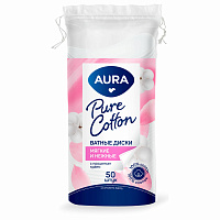 Ватные диски КОМПЛЕКТ 50 шт., AURA, двусторонние, 13113 фото Ватные диски КОМПЛЕКТ 50 шт., AURA, двусторонние, 13113