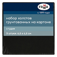 Набор холстов на картоне Гамма "Студия", 3шт., 6,5*6,5см, цвет черный, 100% хлопок, 280г/м2, мелкое фото Набор холстов на картоне Гамма "Студия", 3шт., 6,5*6,5см, цвет черный, 100% хлопок, 280г/м2, мелкое