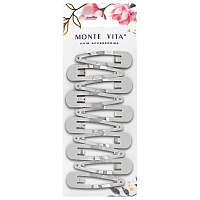 Заколки для волос НАБОР 10 шт., 5 см, клик-клак, глянцевый, серебристый, MONTE VITA (МОНТЕ ВИТА), 457079