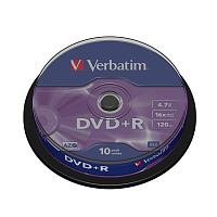 Диск DVD+R Verbatim 4.7 ГБ 16x cake box 43498 (10 штук в упаковке) фото Диск DVD+R Verbatim 4.7 ГБ 16x cake box 43498 (10 штук в упаковке)