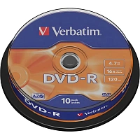 Диск DVD-R Verbatim 4.7 ГБ 16x cake box 43523 (10 штук в упаковке) фото Диск DVD-R Verbatim 4.7 ГБ 16x cake box 43523 (10 штук в упаковке)