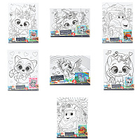 Картина детская по контуру, АССОРТИ 7 видов, 15х20 см, на подрамнике, акрил, кисти, МУЛЬТИ АРТ, 5896