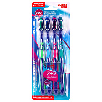 Зубная щетка средней жесткости, с чисткой языка, гибкая, КОМПЛЕКТ 4 шт., LAIMA DENT, 609323