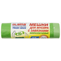Мешки для мусора биоразлагаемые с завязками LAIMA "ULTRA" 35 л, рулон 20 шт., прочные, ПНД 14 мкм, 50х60 см, 607688 фото Мешки для мусора биоразлагаемые с завязками LAIMA "ULTRA" 35 л, рулон 20 шт., прочные, ПНД 14 мкм, 50х60 см, 607688