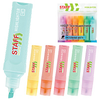 Набор текстовыделителей 6 ПАСТЕЛЬНЫХ ЦВЕТОВ, STAFF "EVERYDAY HL-707", линия 1-5 мм, скошенный наконечник, 152551
