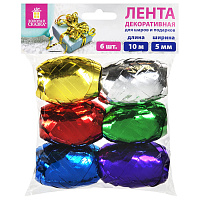 Лента упаковочная декоративная для подарков, металл, 6 шт., 5 мм х 10 м, цвет ассорти, ЗОЛОТАЯ СКАЗКА, 591828 фото Лента упаковочная декоративная для подарков, металл, 6 шт., 5 мм х 10 м, цвет ассорти, ЗОЛОТАЯ СКАЗКА, 591828