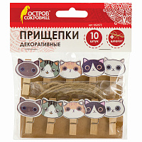 Прищепки декоративные "Котики", 10 штук, 3,5 см, ассорти, со шпагатом, ОСТРОВ СОКРОВИЩ, 662673 фото Прищепки декоративные "Котики", 10 штук, 3,5 см, ассорти, со шпагатом, ОСТРОВ СОКРОВИЩ, 662673