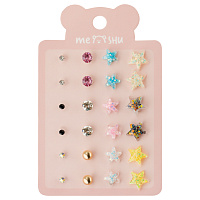 Серьги MESHU "Stars", бижутерия, 12 пар, европодвес фото Серьги MESHU "Stars", бижутерия, 12 пар, европодвес