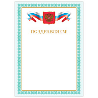 Грамота "Поздравляем", А4, мелованный картон, бронза, зеленая рамка, BRAUBERG, 128367 фото Грамота "Поздравляем", А4, мелованный картон, бронза, зеленая рамка, BRAUBERG, 128367