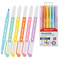 Набор текстовыделителей двусторонних 6 ПАСТЕЛЬНЫХ ЦВЕТОВ, BRAUBERG "TWIN PASTEL", линия 1-5 мм, 152518