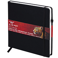 Скетчбук для смешанных техник MixMedia, 200 г/м2, 200х200 мм, 60 л., КОЖЗАМ, резинка, BRAUBERG ART CLASSIC, 116970