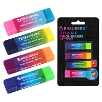 Ластики BRAUBERG GRADE НАБОР 4 штуки, размер ластика 60х15х10 мм, упаковка блистер, 271344 фото Ластики BRAUBERG GRADE НАБОР 4 штуки, размер ластика 60х15х10 мм, упаковка блистер, 271344