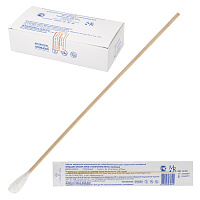 Зонд-тампон 10 мм, длина 20 см, дерево/хлопок, без пробирки, стерильный, КОМПЛЕКТ 100 шт., MR MED