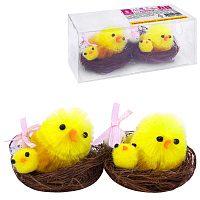 Декорация пасхальная 5 см "Птенцы в гнезде", КОМПЛЕКТ 2 штуки, полиэстер, ЗОЛОТАЯ СКАЗКА, 592631