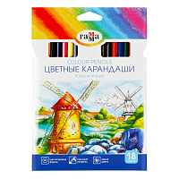 Карандаши цветные Гамма "Классические", 18цв., заточен., картон. упаковка, европодвес фото Карандаши цветные Гамма "Классические", 18цв., заточен., картон. упаковка, европодвес