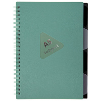 Тетрадь обложка пластик, А5 80 л., гребень, 4 съемных разделителя, клетка, BRAUBERG, зеленый, 405367