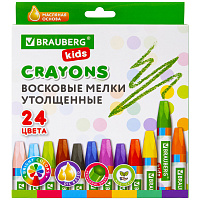 Восковые мелки утолщенные BRAUBERG KIDS, НАБОР 24 цвета, на масляной основе, яркие цвета, 271694 фото Восковые мелки утолщенные BRAUBERG KIDS, НАБОР 24 цвета, на масляной основе, яркие цвета, 271694