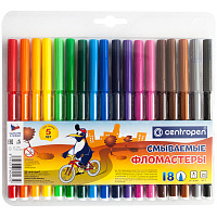 Фломастеры Centropen "Washable", 18цв., смываемые, блистер фото Фломастеры Centropen "Washable", 18цв., смываемые, блистер