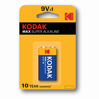Батарейка алкалиновая 1 шт. KODAK Max Super Alkaline, Крона 9V (6LR61, 6LF22, 1604A), блистер, Б0005130 фото Батарейка алкалиновая 1 шт. KODAK Max Super Alkaline, Крона 9V (6LR61, 6LF22, 1604A), блистер, Б0005130
