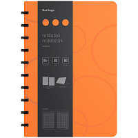 Бизнес-тетрадь В5+, 80л., Berlingo "Eclipse", клетка, на кольцах, с возм. замены блока, 80г/м2, пластик. (полифом) обложка, линейка-заклад., оранжевая