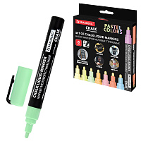 Маркеры меловые CHALK LIQUID MARKER, ПАСТЕЛЬ, НАБОР 8 ЦВЕТОВ, 3 мм, стираемые, BRAUBERG "CHALK", 152598