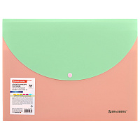 Папка-органайзер конверт на кнопке 6 отделений, BRAUBERG "Extra", A4, персиковая с мятным, 274102