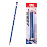 Набор карандашей чернографитных BRAUBERG "GX-100" 4 шт., HB, с ластиком, корпус синий, 181721