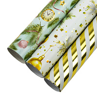 Бумага упаковочная новогодняя НАБОР 3 шт. "Golden XMAS", С ЭФФЕКТАМИ, 70х100 см, ЗОЛОТАЯ СКАЗКА, 592188 фото Бумага упаковочная новогодняя НАБОР 3 шт. "Golden XMAS", С ЭФФЕКТАМИ, 70х100 см, ЗОЛОТАЯ СКАЗКА, 592188