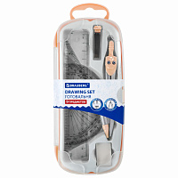 Готовальня BRAUBERG SCHOOL KIT, 9 предметов, циркуль 125 мм, чертежные принадлежности, персиковый цвет, 210715 фото Готовальня BRAUBERG SCHOOL KIT, 9 предметов, циркуль 125 мм, чертежные принадлежности, персиковый цвет, 210715