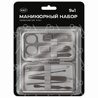 Универсальный набор для маникюра и педикюра 9 в 1 в футляре, MINI, красный, блистер, WBZ (ВБЗ), 609497
