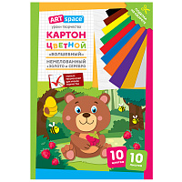Картон цветной А4, ArtSpace, 10л., 10цв., немелованный, золото, серебро, в папке, "Волшебный. Медвежонок фото Картон цветной А4, ArtSpace, 10л., 10цв., немелованный, золото, серебро, в папке, "Волшебный. Медвежонок