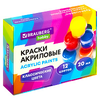 Краски акриловые для рисования и творчества 12 цветов по 20 мл, BRAUBERG HOBBY, 192435 фото Краски акриловые для рисования и творчества 12 цветов по 20 мл, BRAUBERG HOBBY, 192435