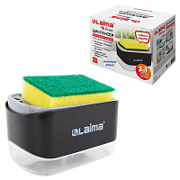 Диспенсер/дозатор для моющего средства органайзер + губка, ЧЕРНЫЙ, 14,5х9х10 см, LAIMA HOME, 700042