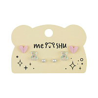 Серьги MESHU, бижутерия, нежно-розовые, 3 пары, европодвес фото Серьги MESHU, бижутерия, нежно-розовые, 3 пары, европодвес