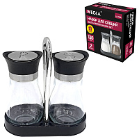 Набор для специй 2х130 мл, ULTRA, подставка + солонка + перечница, отверстия S/P, WEGLA (ВЕГЛА), 700233