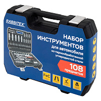 Набор инструментов для автомобиля, 108 предметов, пластиковый кейс, RABBITEX, 671339 фото Набор инструментов для автомобиля, 108 предметов, пластиковый кейс, RABBITEX, 671339