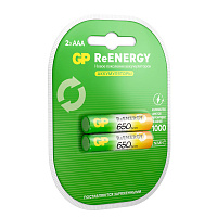 Батарейки аккумуляторные GP ReEnergy Ni-Mh мизинчиковые КОМПЛЕКТ 2 шт., ААА (HR03), 650 mAh, 65AAAHCRGY, 65AAAHCRGY-2CRC фото Батарейки аккумуляторные GP ReEnergy Ni-Mh мизинчиковые КОМПЛЕКТ 2 шт., ААА (HR03), 650 mAh, 65AAAHCRGY, 65AAAHCRGY-2CRC